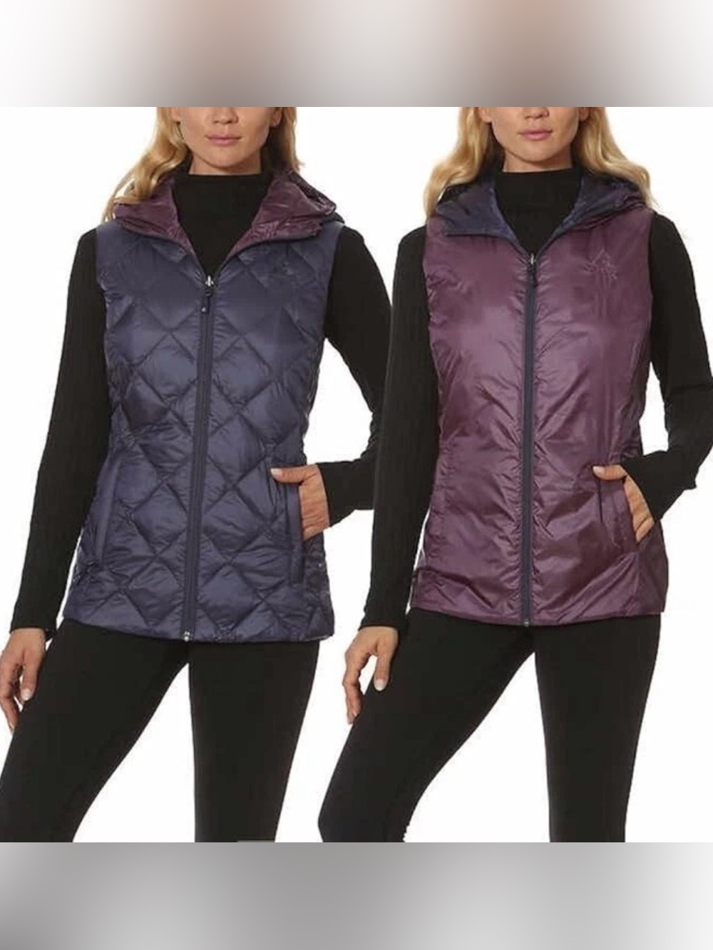 Gerry Down Hooded Full Zip Vest Reversible in Blue Purple Women’s Size M